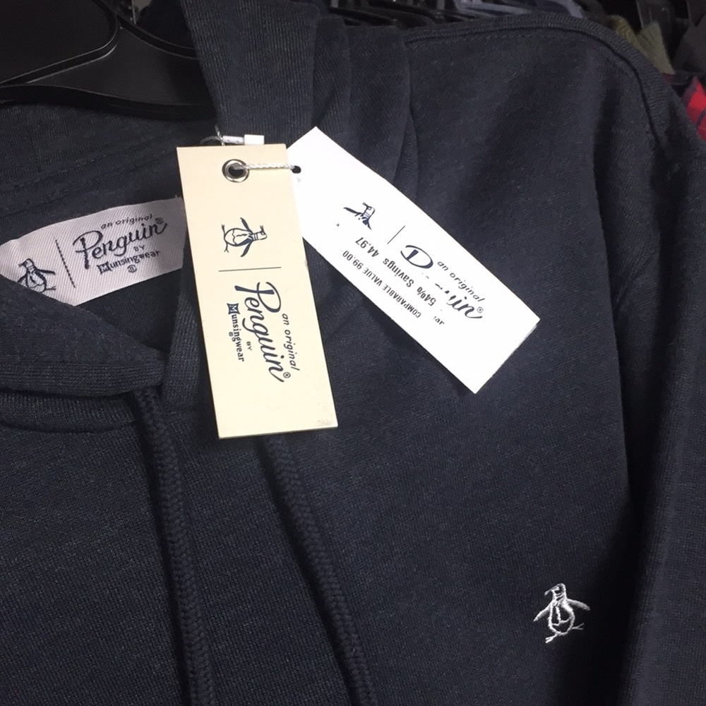 NWT Original Penguin Striped Sleeve Hoodie - Retro Football Style - Picture 4 of 5